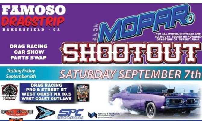 Central CA Drag race, swap car show Famoso Raceway Sept 7 Bakersfield CA