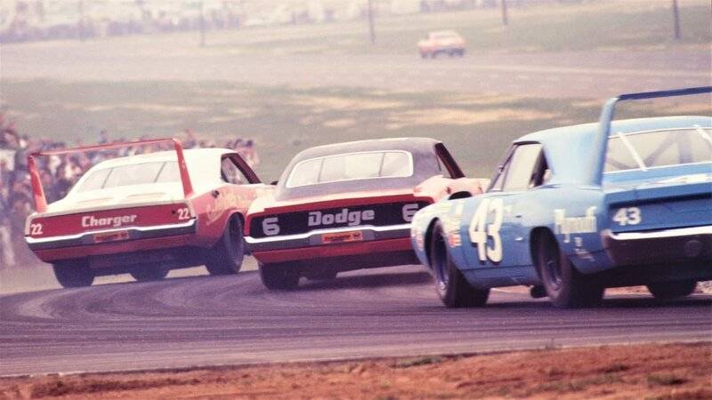 00 Bobby Allison (22) Sam Posey (6) and of course the king. Riverside 1970.jpg