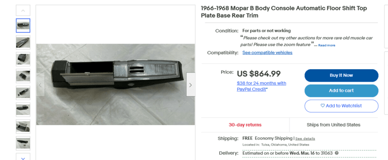 1966-1968 Mopar B Body Console Automatic Floor Shift Top Plate Base Rear Trim eBay.png