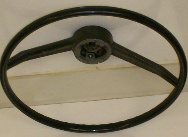 1966 Coronet 500 - 2 spoke black plastic steering wheel - front view #3.jpg