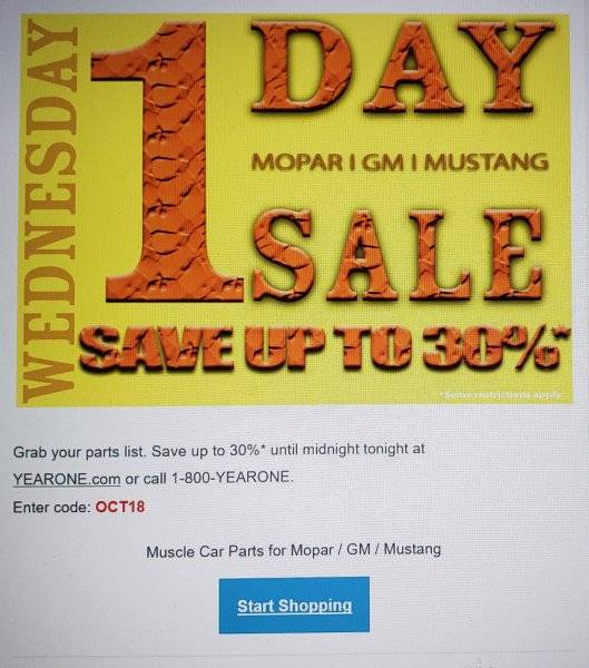 Year one Discount code. For B Bodies Only Classic Mopar Forum