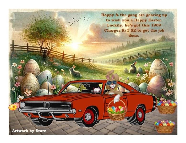 2025 1969  RED CHARGER WITH HOPPY THE EASTER BUNNY DRIVER.jpg