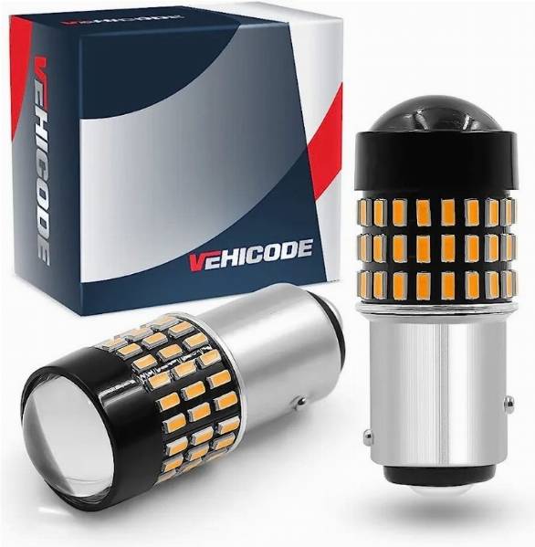 VehiCode 1157 LED Bulb Amber Yellow Light 3000K Bright Kit - 2357 2057 7528 1157A 1034 P21/5W BAY15D Dual Contact Function Replacement for Car Motorcycle Turn Signal Light Blinker Lamps (2 Pack)