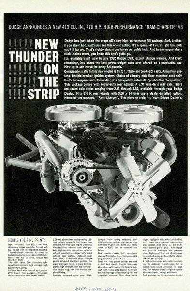62 Dodge 413ci Max Wedge Ramcharger engine Advert. #1.jpg