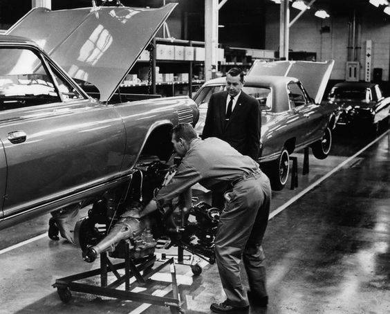 63 Chrysler Ghia Turbine Fury Assembly Line 1963 #4 engine install.jpg