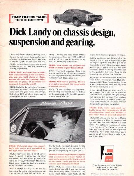 68 Charger RT Dick Landy Fram advert. #1 talks about suspension & gearing.jpg