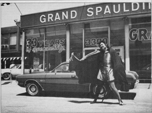 70 Demon GSS Grand Spaulding Dodge advert. #2 Mr. Norm in a cape.JPG