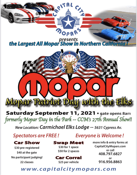 Capital City MoPars show flyer Carmichael Elks Lodge Sept. 11th 2021.png