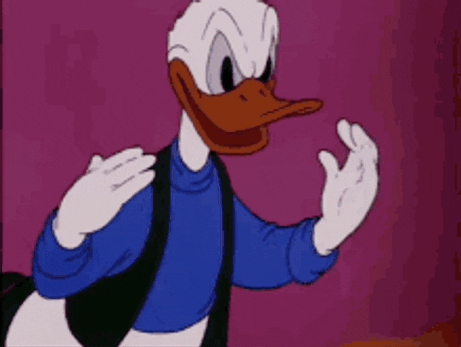 Donald Duck evil grin & hand wrenching.gif