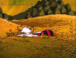 Donald Duck Scrooge swimming in GOLD coins.gif