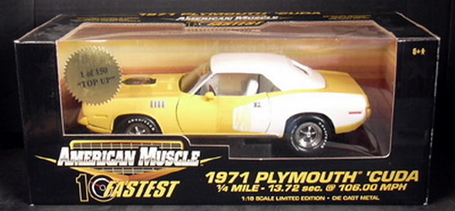 Ertl #32751c 1971 Plymouth Cuda top up convertible - yellow & white - 1 of 150 produced.jpg