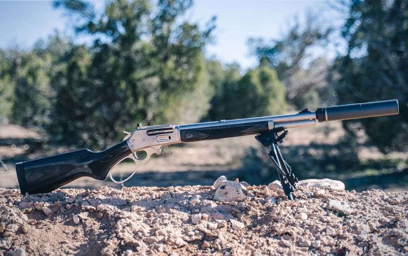 Gun Marlin Ruger .45-70ca Model 1895 Trapper - govt. Stainless lever action with silencer.jpg
