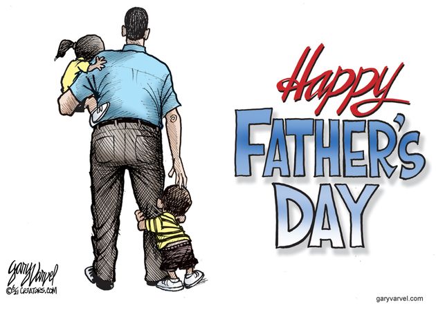 Happy Fathers Day - cartoon with 2 kids holding onto dad.jpg
