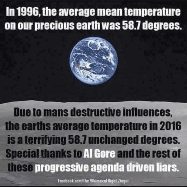 Liberal Climate Change scams Al Gore 1996 vs 2016 58.7 degrees both.png
