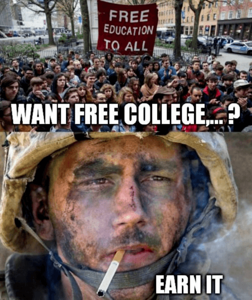 Liberal college want free college -Earn It- a young soldier.png