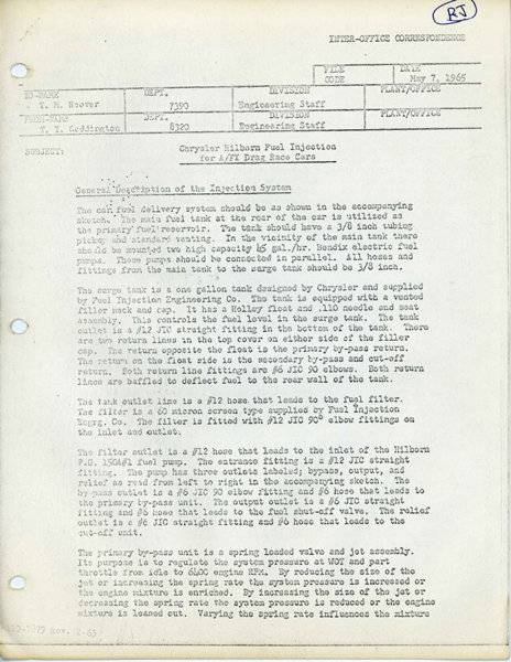 Mopar 65 AFX Hilborn FI Engineering memo from T.T. Coddington to T.M. Hoover #1.jpg