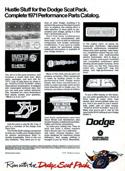 Mopar Hustle Stuff Catalog 1971 Dodge Scat Pack Advert. #1.jpg