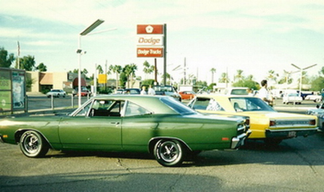 my 66 Coronet and Matt's 69 Road Runner - car show 1992 #2.jpg