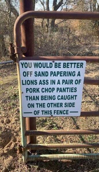 Sign Stay Out you'd be better off sanding a lions *** with porkchop panties.jpg