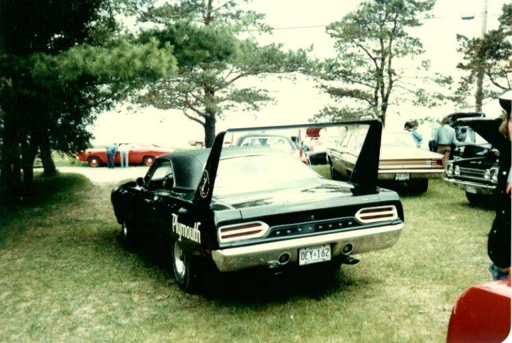 Superbird - 66 Coronet 4 Door in Background - Sauble Beach 1980.jpg