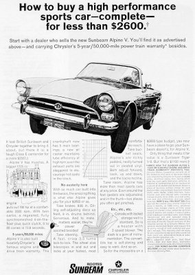67 Sunbeam Tiger-Alpine II V8 Advert. #3 Chrysler Roote Corp..jpg