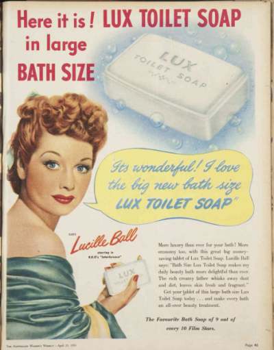 1950 advertisement for Lux soap - Lucille Ball.png