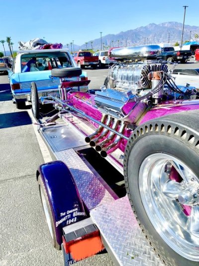 The original Baney, Rapp, Lisa & Rossi Spaghetti Benders nitro FED on a flatbed traile, pulled...jpg