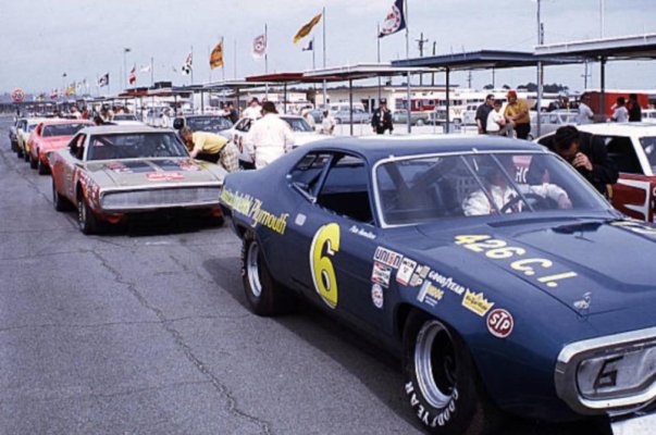 0000000 Pete Hamilton, in the #6 Cotton Owens Plymouth Road Runner, and other Mopars ready to ...jpg