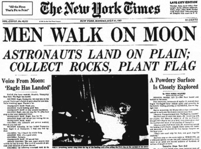 Nasa Apollo 11 NY Times headlines Man Walks On The Moon.gif