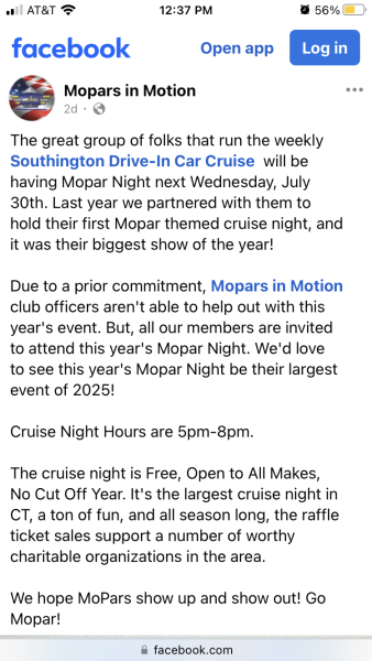 Mopar Night Is Back At Southington CT Drive In This Wednesday!