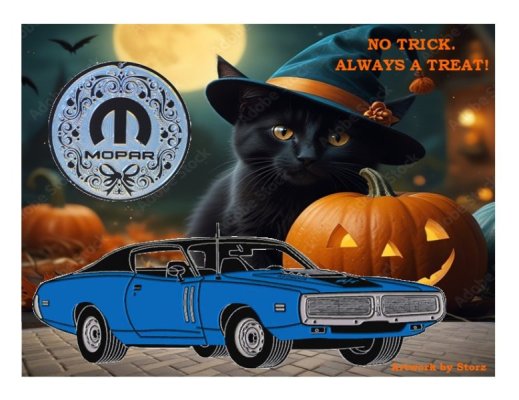 2025 1971 CHARGER PUMPKIN & BLK CAT Halloween NO TRICK REV2.jpg