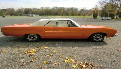 1970 Plymouth Road Runner Convertible 4 speed Vitamin C with white top and interior