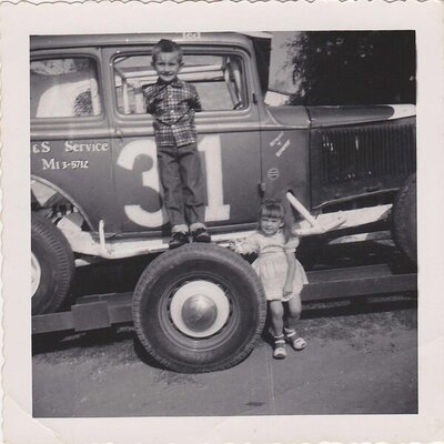 Don & Sis on Dad's 31 car.jpg